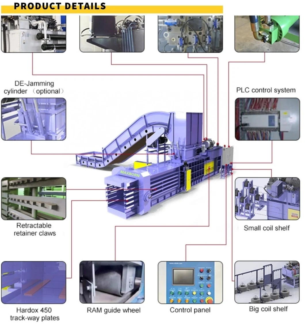 Automatic Dual RAM Hydraulic Horizontal Cardboard Baler for Waste Paper Scrap Baler with Conveyor System for Paper Mill Recycling Plant